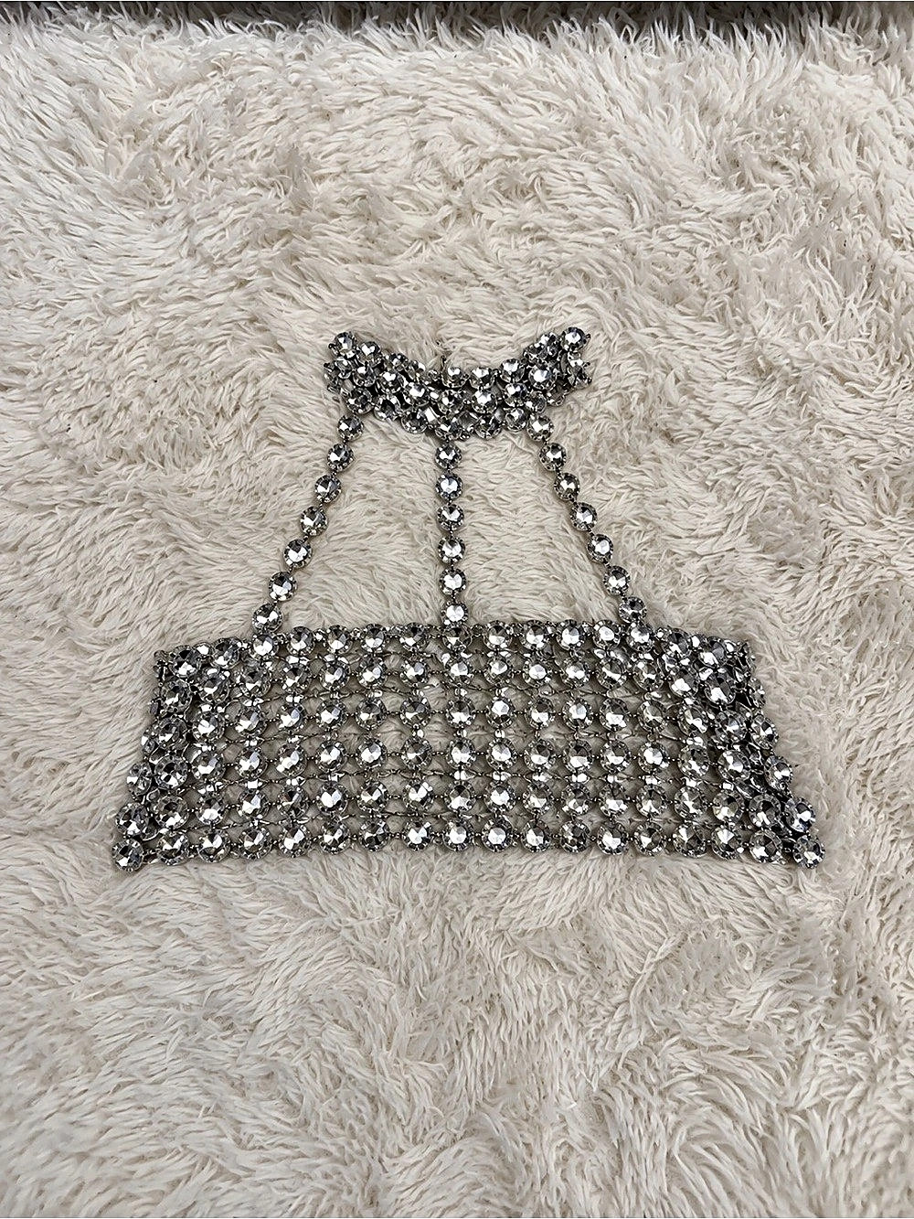 Rhinestone Halter Crop Top in Silver & Black Like New